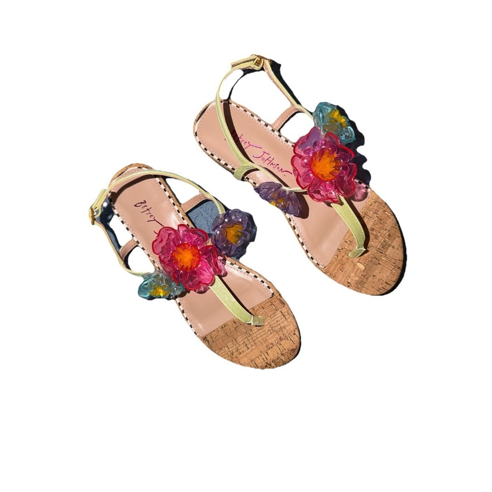 Betsey Johnson Havanah‎ Sandal Multi Flowers Slingback Buckle Flat Thong Women 7